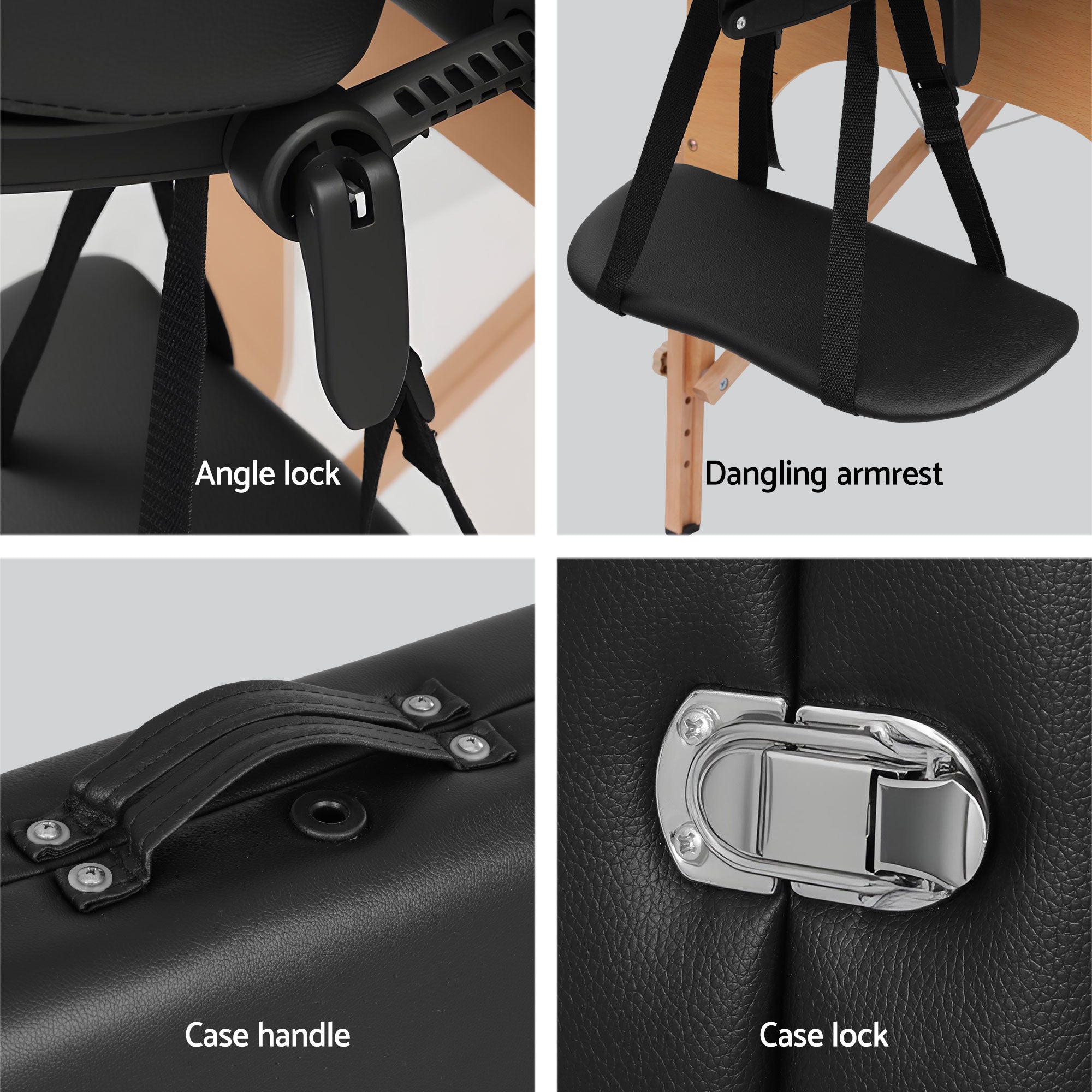 Zenses Massage Table 70cm Portable 2 Fold Wooden Beauty Waxing Therapy Bed Black MT-WOOD-2FOLD-BK-70