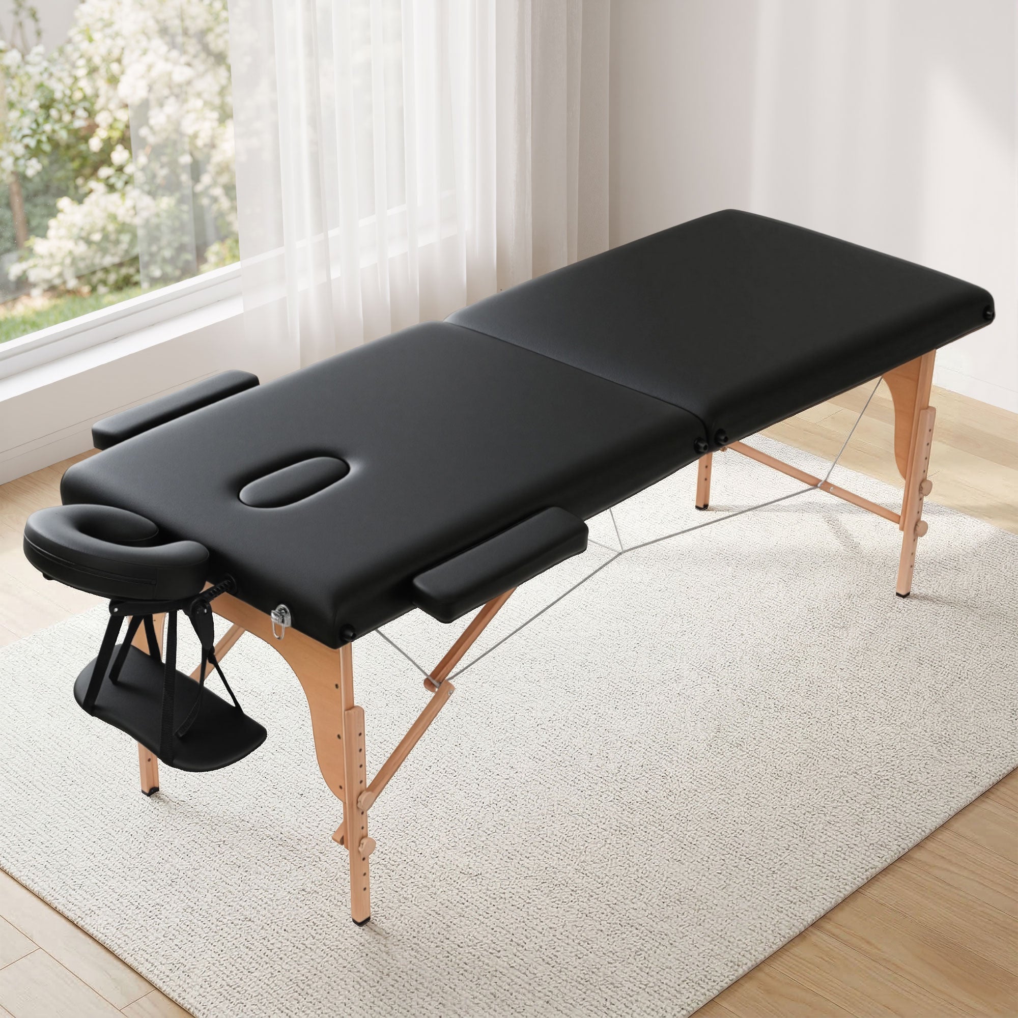 Zenses Massage Table 70cm Portable 2 Fold Wooden Beauty Waxing Therapy Bed Black MT-WOOD-2FOLD-BK-70