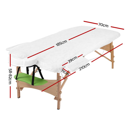 Zenses Massage Table 70cm Portable 3 Fold Wooden Beauty Bed Green MT-WOOD-F3-BKLM-70