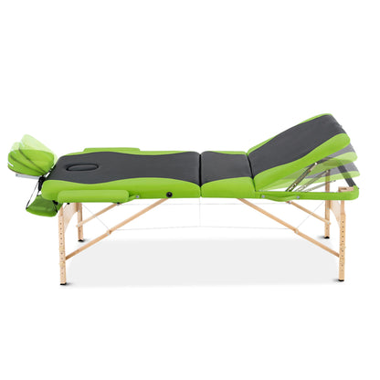Zenses Massage Table 70cm Portable 3 Fold Wooden Beauty Bed Green MT-WOOD-F3-BKLM-70