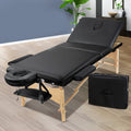 Zenses Massage Table 60cm Portable 3 Fold Wooden Beauty Bed Black MT-WOOD-F3-BLACK-60