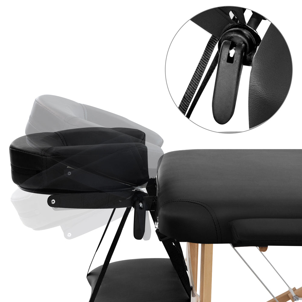 Zenses Massage Table 70cm Portable 3 Fold Wooden Beauty Bed Black MT-WOOD-F3-BLACK-70