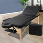 Zenses Massage Table 75cm Portable 3 Fold Wooden Beauty Bed Black MT-WOOD-F3-BLACK-75