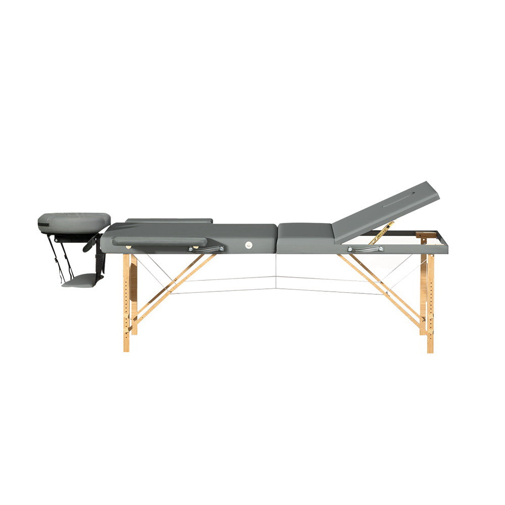 Zenses Massage Table 75cm Portable 3 Fold Wooden Beauty Bed Grey MT-WOOD-F3-GREY-75