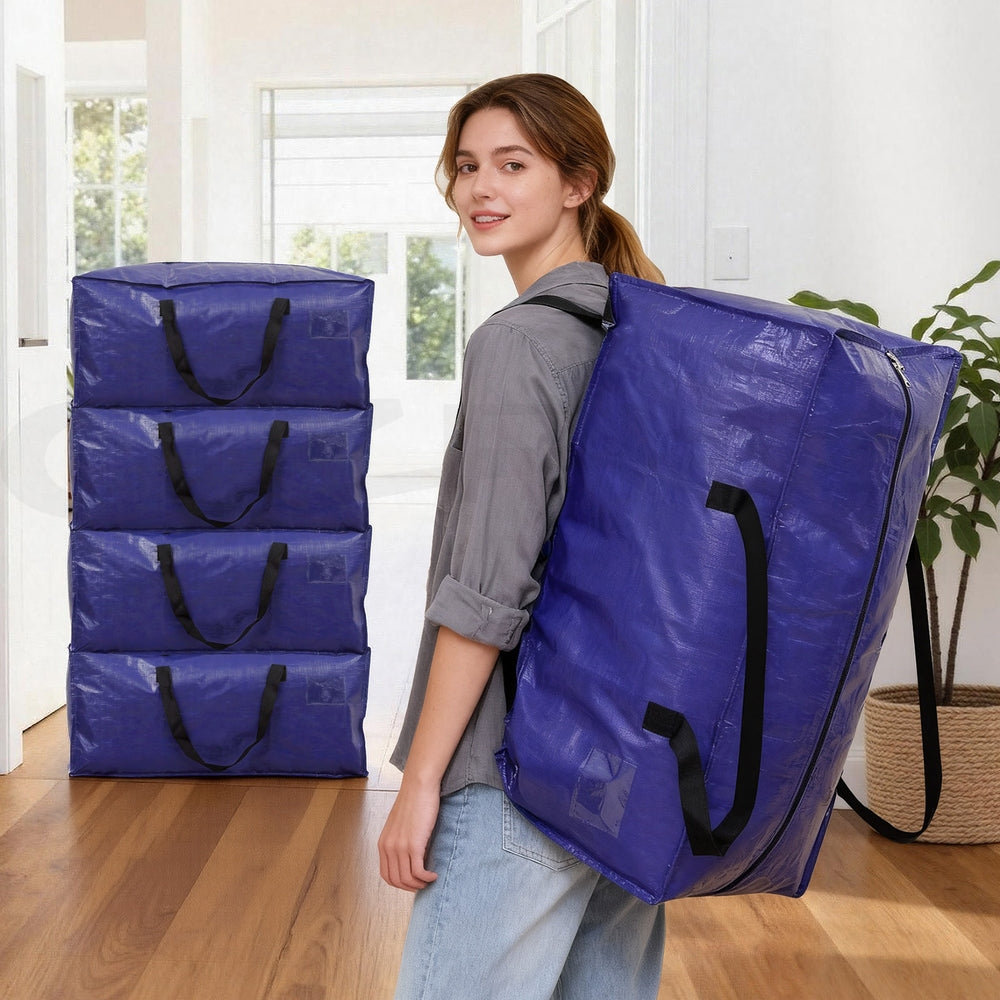 Artiss Moving Bags Heavy Duty Waterproof Backpack Straps Large Storage Totes 5 Pack Blue MVB-74X38-5PCS-BL