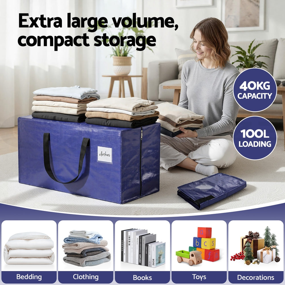 Artiss Moving Bags Heavy Duty Waterproof Backpack Straps Large Storage Totes 5 Pack Blue MVB-74X38-5PCS-BL