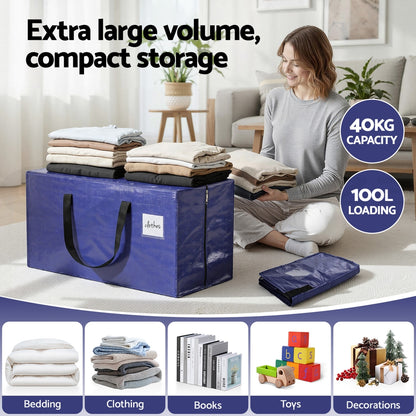 Artiss Moving Bags Heavy Duty Waterproof Backpack Straps Large Storage Totes 5 Pack Blue MVB-74X38-5PCS-BL