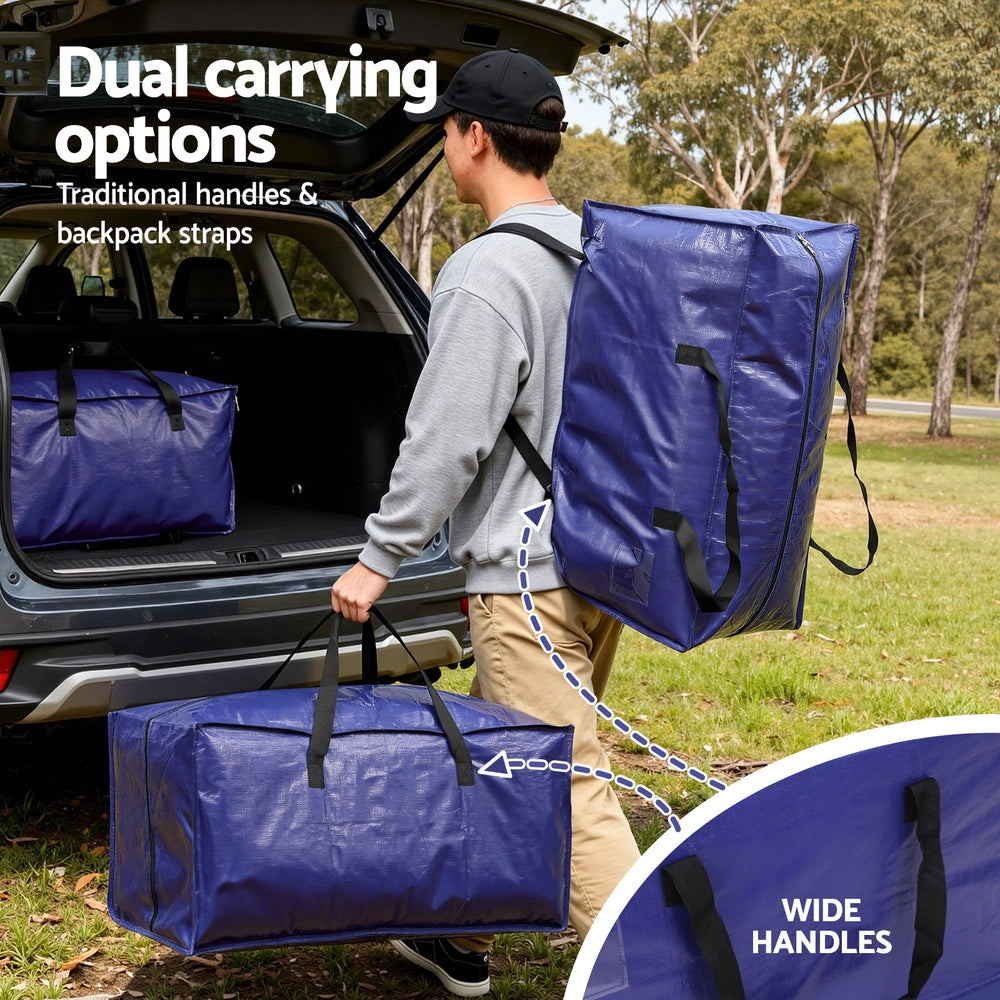 Artiss Moving Bags Heavy Duty Waterproof Backpack Straps Large Storage Totes 5 Pack Blue MVB-74X38-5PCS-BL