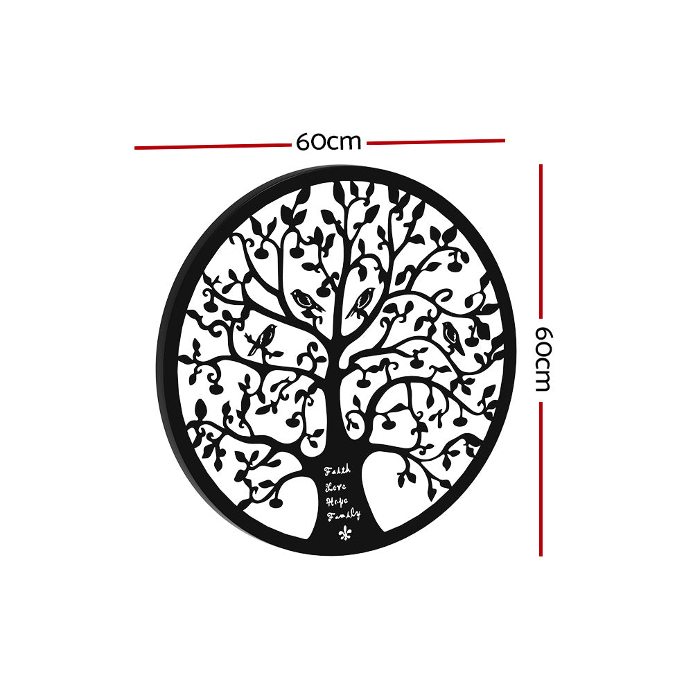 Artiss Metal Wall Art Hanging Sculpture Home Decor Leaf Tree of Life Round Frame MWA-B-ROUN-01-BK