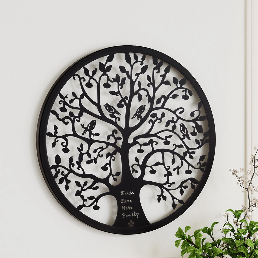 Artiss Metal Wall Art Hanging Sculpture Home Decor Leaf Tree of Life Round Frame MWA-B-ROUN-01-BK