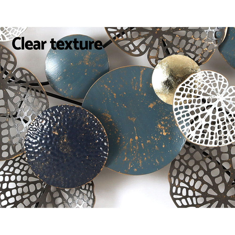 Artiss Metal Wall Art Hanging Sculpture 132cm Home Decor Leaf Circles Blue MWA-NF-LEAF-02-BU
