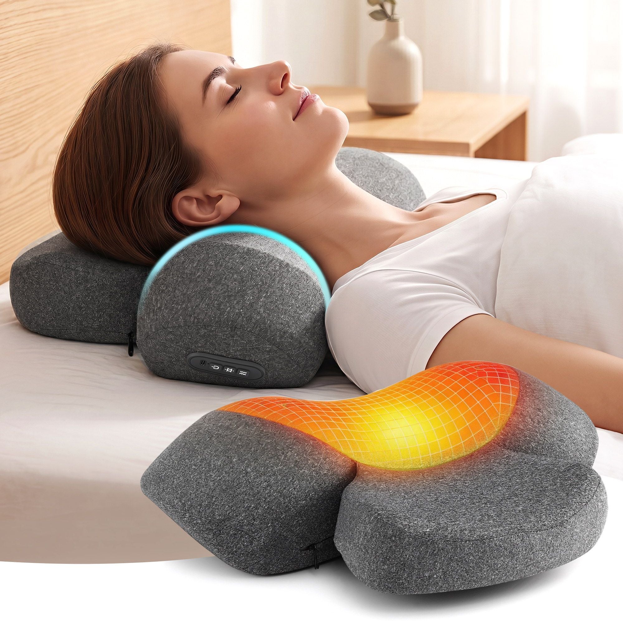 Livemor 2-in-1 Neck Massager Pillow with Heat, Memory Foam Cervical Support for Relief, 3-Speed Vibration & NECK-MASSAGER-PL01-GY