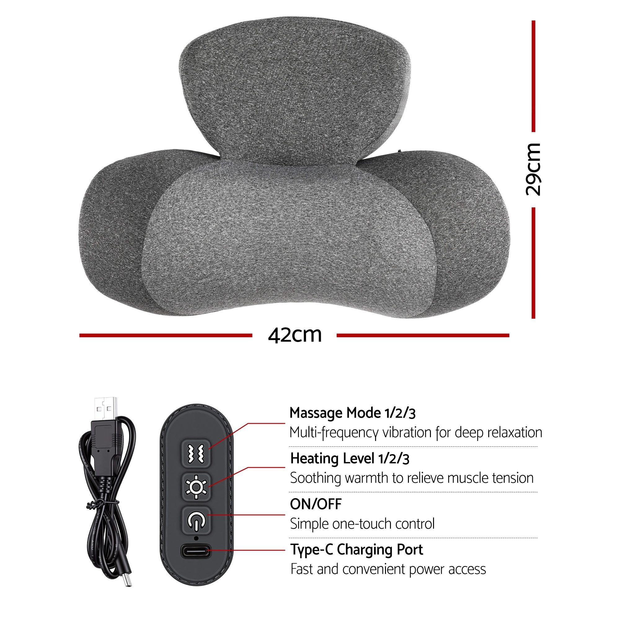 Livemor 2-in-1 Neck Massager Pillow with Heat, Memory Foam Cervical Support for Relief, 3-Speed Vibration & NECK-MASSAGER-PL01-GY