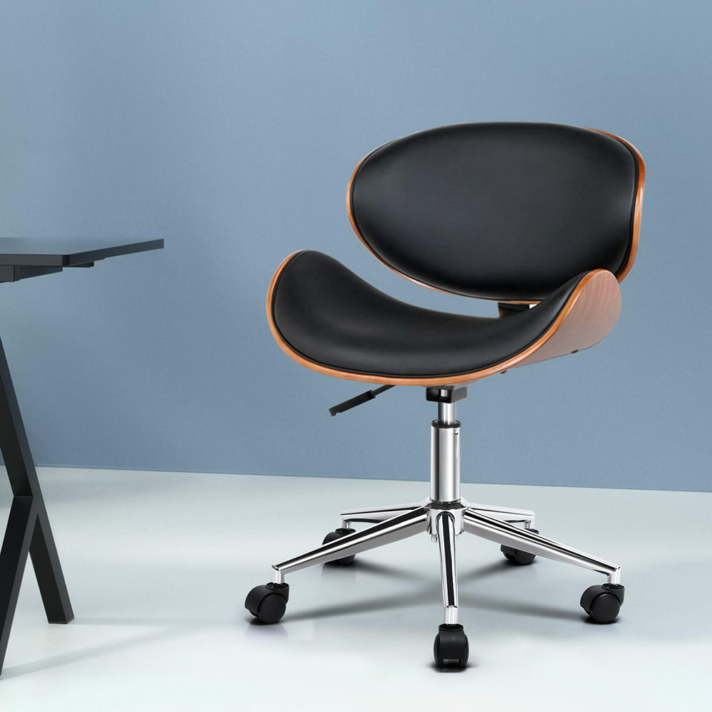 Artiss Wooden Office Chair Leather Seat Black OCHAIR-BS-5429-WA