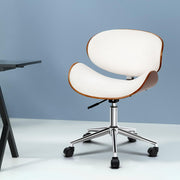 Artiss Wooden Office Chair Leather Seat White OCHAIR-BS-5429-WH
