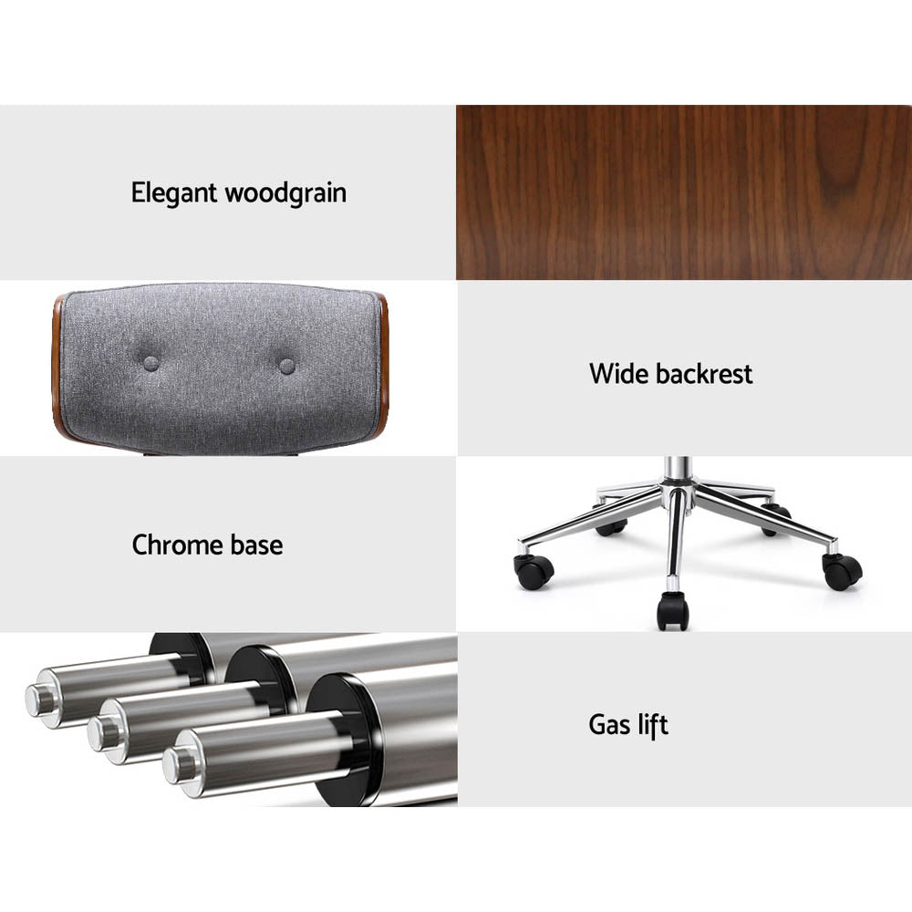 Artiss Wooden Office Chair Fabric Seat Grey OCHAIR-BS-5435-GY