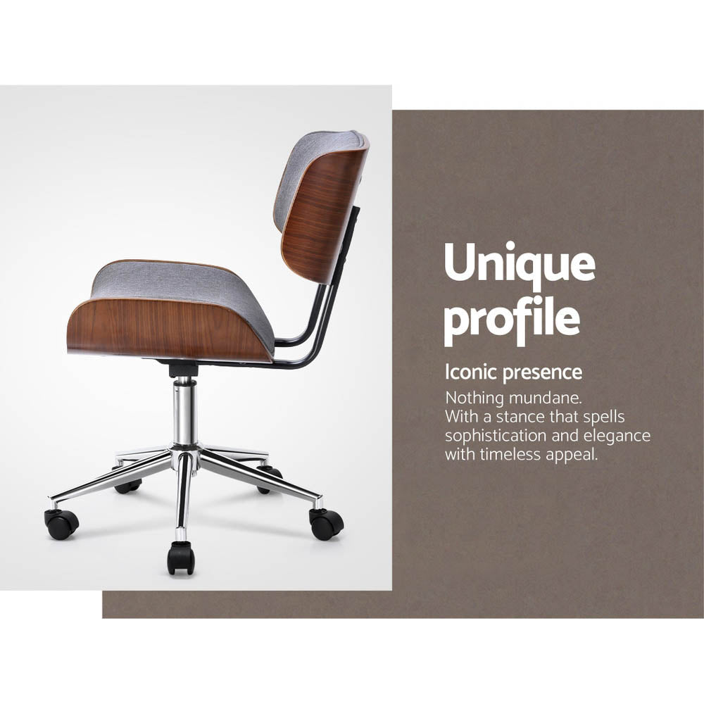 Artiss Wooden Office Chair Fabric Seat Grey OCHAIR-BS-5435-GY