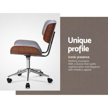 Artiss Wooden Office Chair Fabric Seat Grey OCHAIR-BS-5435-GY