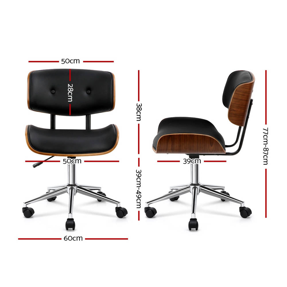 Artiss Wooden Office Chair PU Seat Black Brown OCHAIR-BS-5435-WA