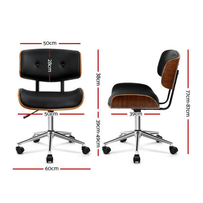 Artiss Wooden Office Chair PU Seat Black Brown OCHAIR-BS-5435-WA