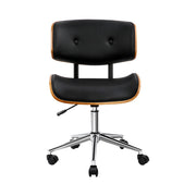 Artiss Wooden Office Chair PU Seat Black Brown OCHAIR-BS-5435-WA