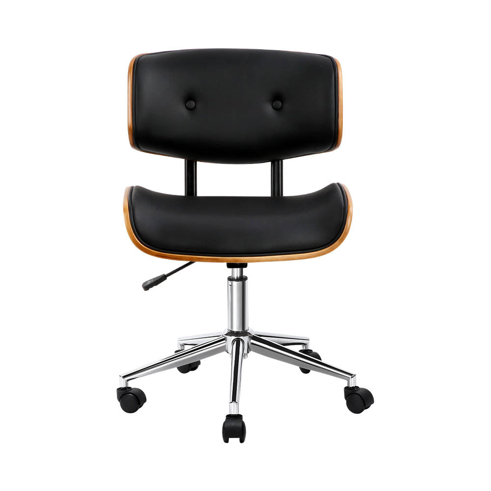 Artiss Wooden Office Chair PU Seat Black Brown OCHAIR-BS-5435-WA