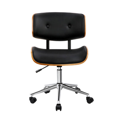 Artiss Wooden Office Chair PU Seat Black Brown OCHAIR-BS-5435-WA