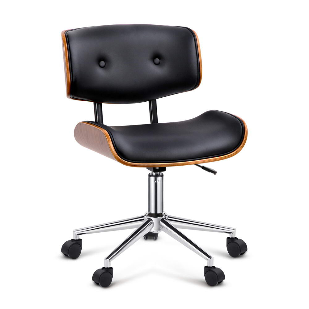 Artiss Wooden Office Chair PU Seat Black Brown OCHAIR-BS-5435-WA