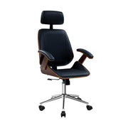 Artiss Wooden Office Chair Leather Seat Black OCHAIR-BS-5437A-BK