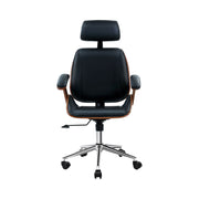 Artiss Wooden Office Chair Leather Seat Black OCHAIR-BS-5437A-BK