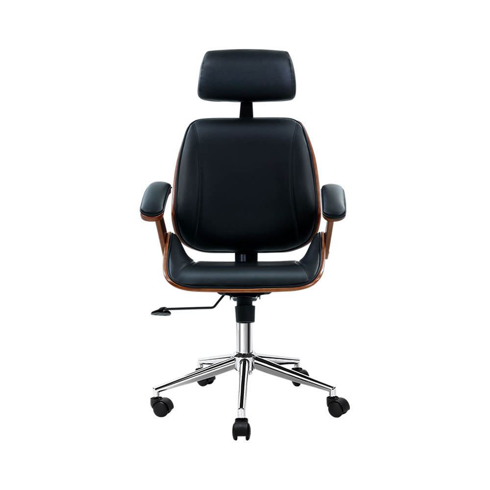 Artiss Wooden Office Chair Leather Seat Black OCHAIR-BS-5437A-BK