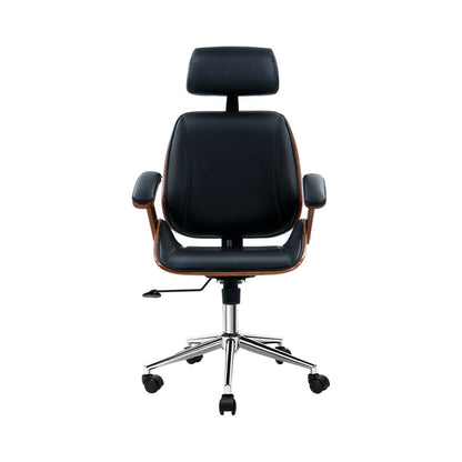 Artiss Wooden Office Chair Leather Seat Black OCHAIR-BS-5437A-BK