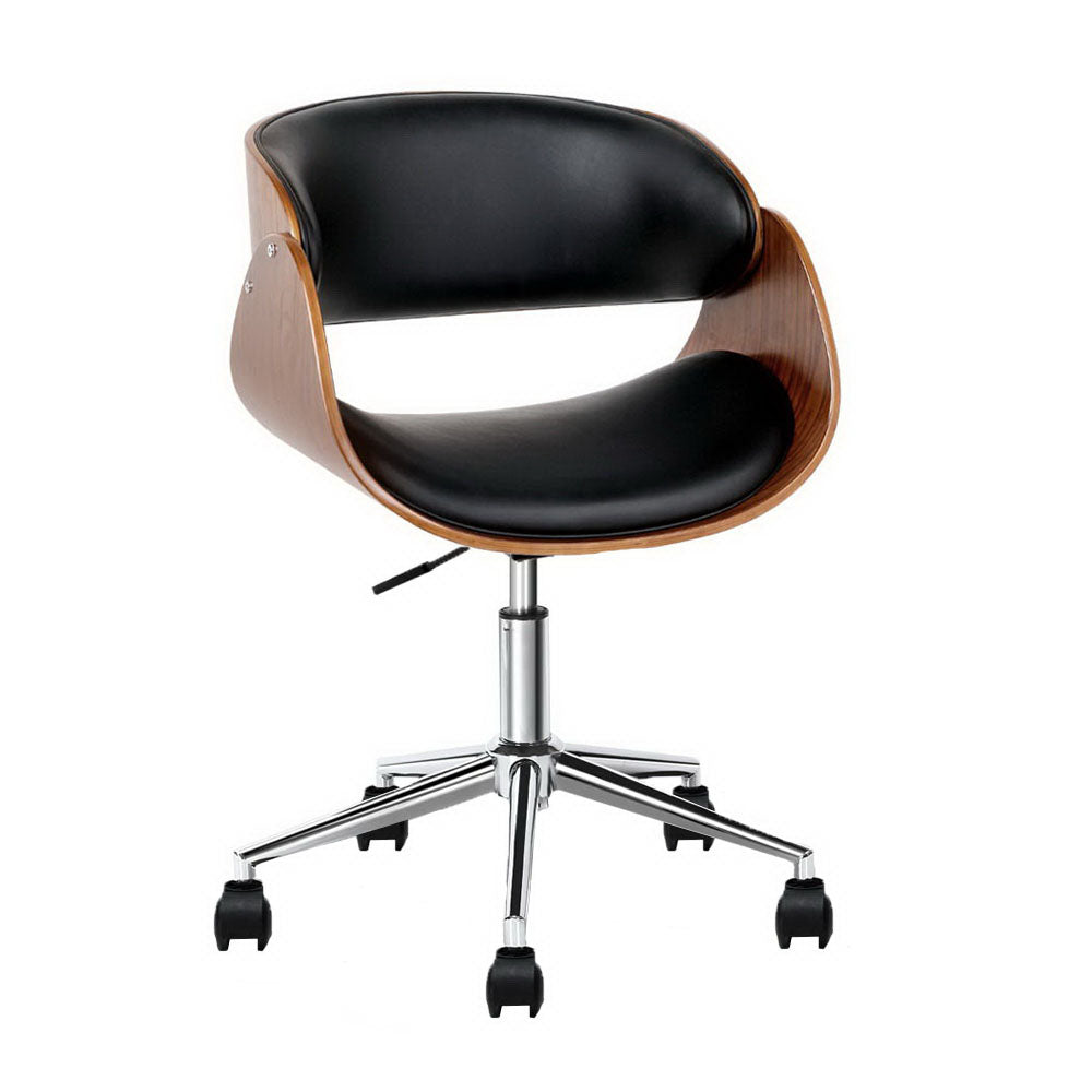 Artiss Wooden Office Chair Leather Seat Black OCHAIR-BS-5678-WA