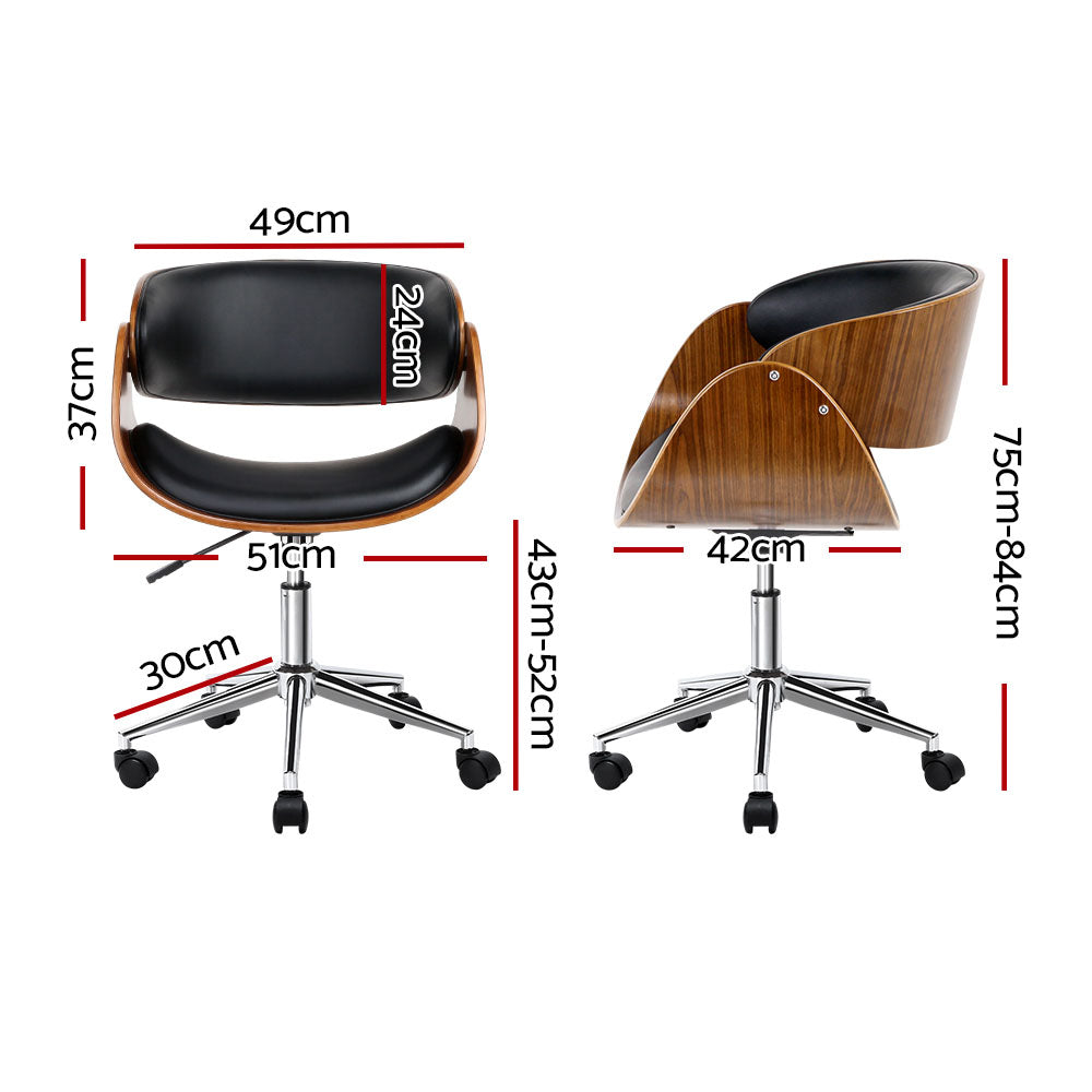 Artiss Wooden Office Chair Leather Seat Black OCHAIR-BS-5678-WA