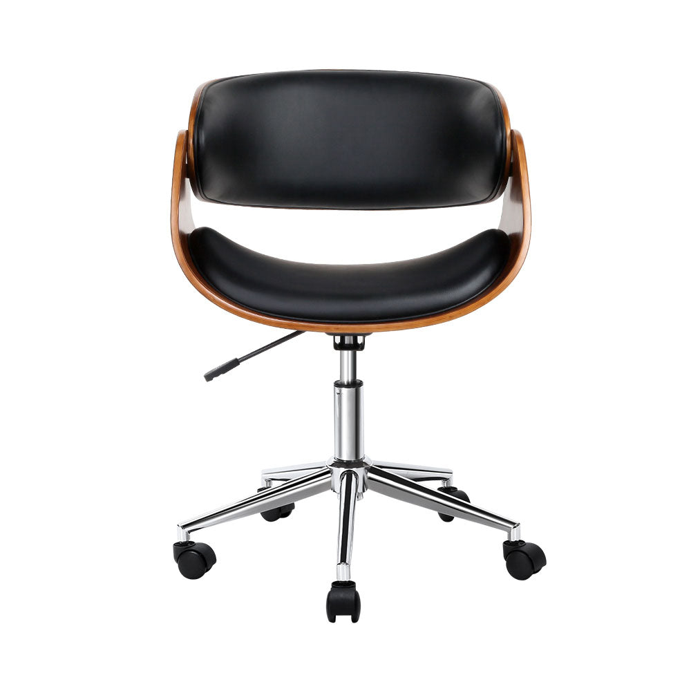 Artiss Wooden Office Chair Leather Seat Black OCHAIR-BS-5678-WA
