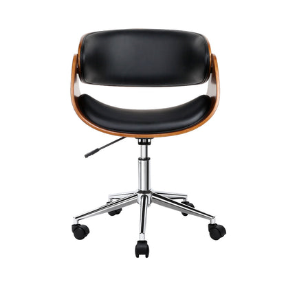 Artiss Wooden Office Chair Leather Seat Black OCHAIR-BS-5678-WA