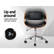 Artiss Wooden Office Chair Leather Seat Black OCHAIR-BS-5678-WA