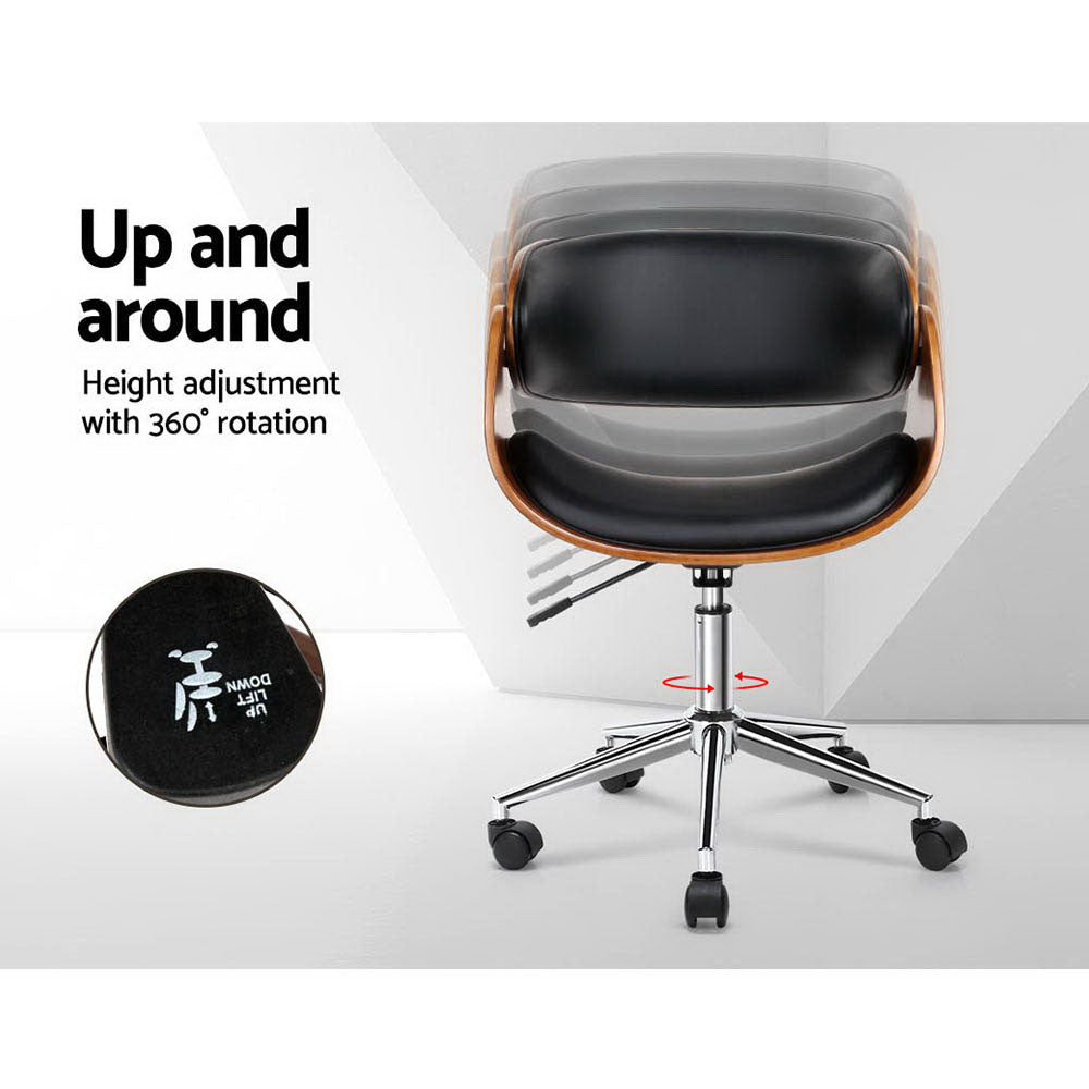 Artiss Wooden Office Chair Leather Seat Black OCHAIR-BS-5678-WA