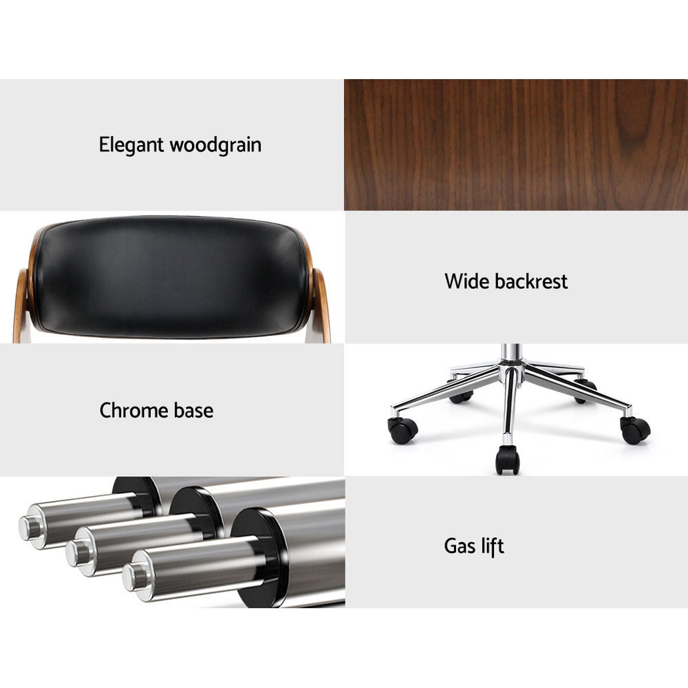 Artiss Wooden Office Chair Leather Seat Black OCHAIR-BS-5678-WA