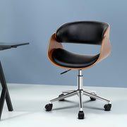 Artiss Wooden Office Chair Leather Seat Black OCHAIR-BS-5678-WA