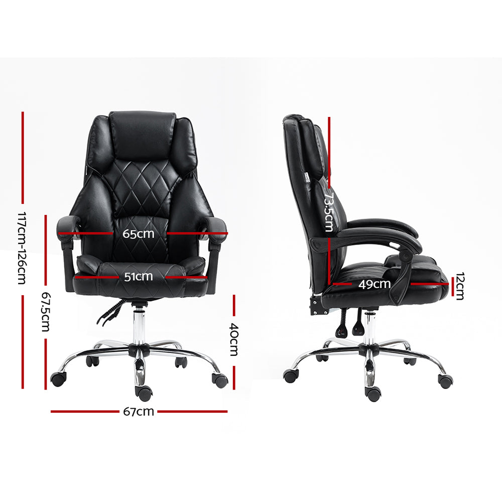 Artiss Executive Office Chair Leather Recliner Black OCHAIR-G-1051-BK
