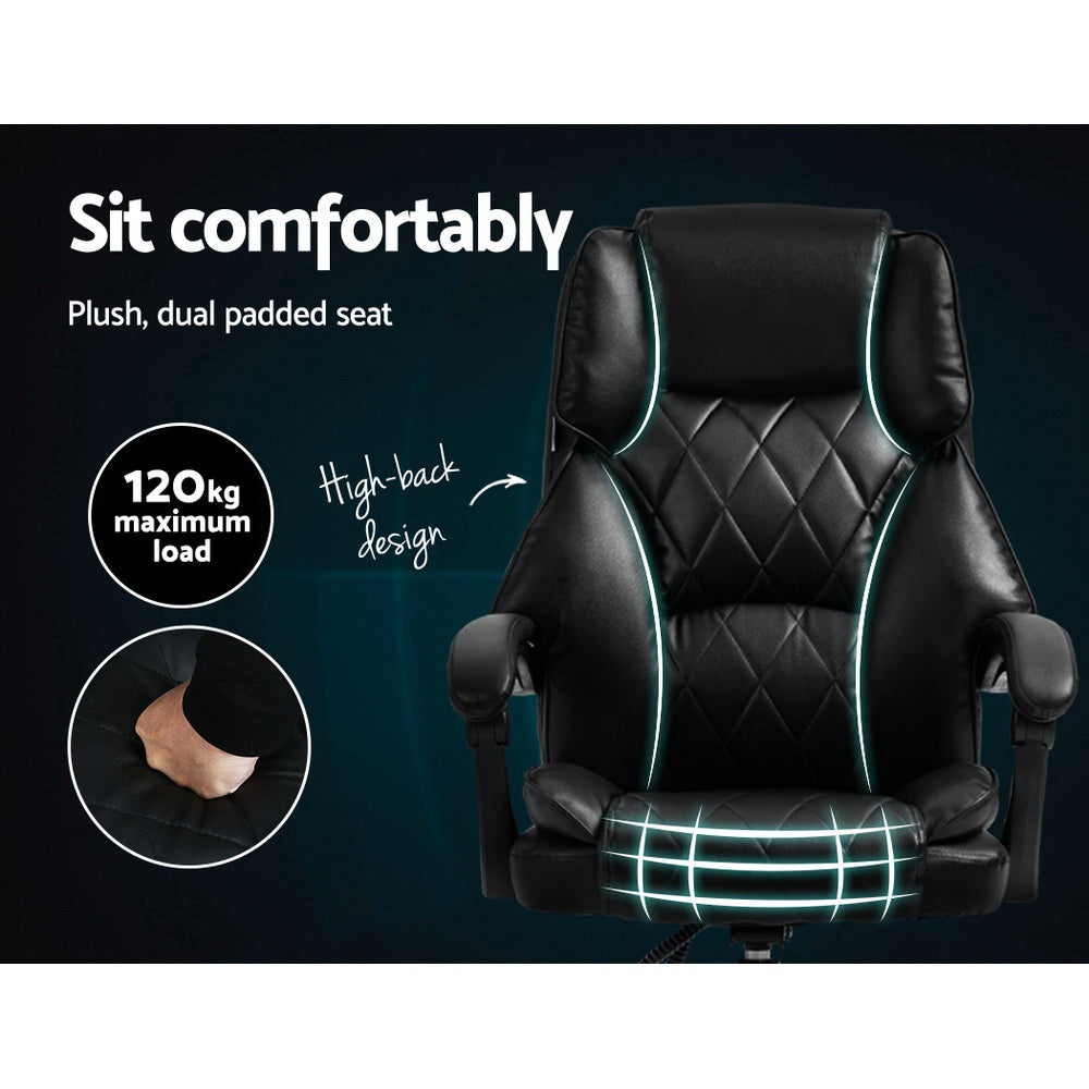 Artiss Executive Office Chair Leather Recliner Black OCHAIR-G-1051-BK