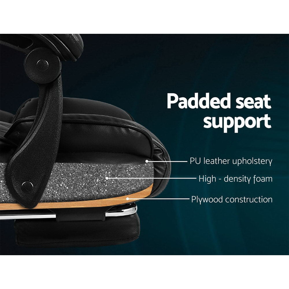 Artiss Executive Office Chair Leather Footrest Black OCHAIR-G-1051-FT-BK