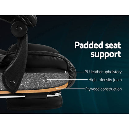 Artiss Executive Office Chair Leather Footrest Black OCHAIR-G-1051-FT-BK