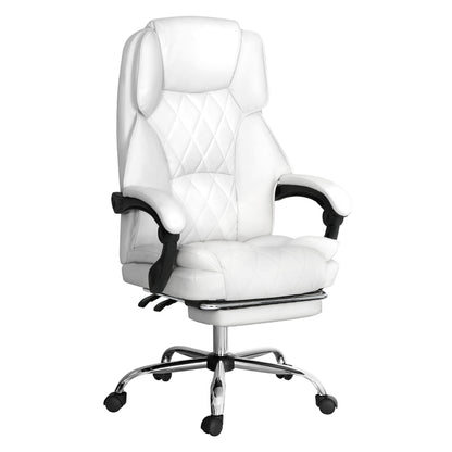 Artiss Executive Office Chair Leather Footrest White OCHAIR-G-1051-FT-WH