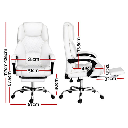 Artiss Executive Office Chair Leather Footrest White OCHAIR-G-1051-FT-WH
