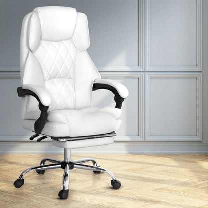 Artiss Executive Office Chair Leather Footrest White OCHAIR-G-1051-FT-WH