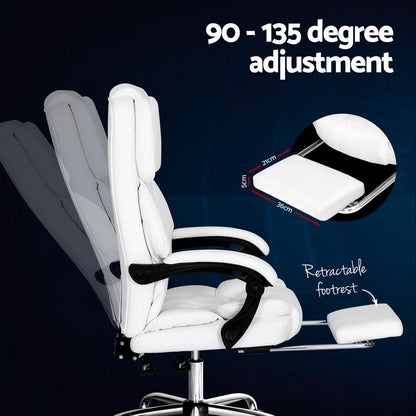Artiss Executive Office Chair Leather Footrest White OCHAIR-G-1051-FT-WH