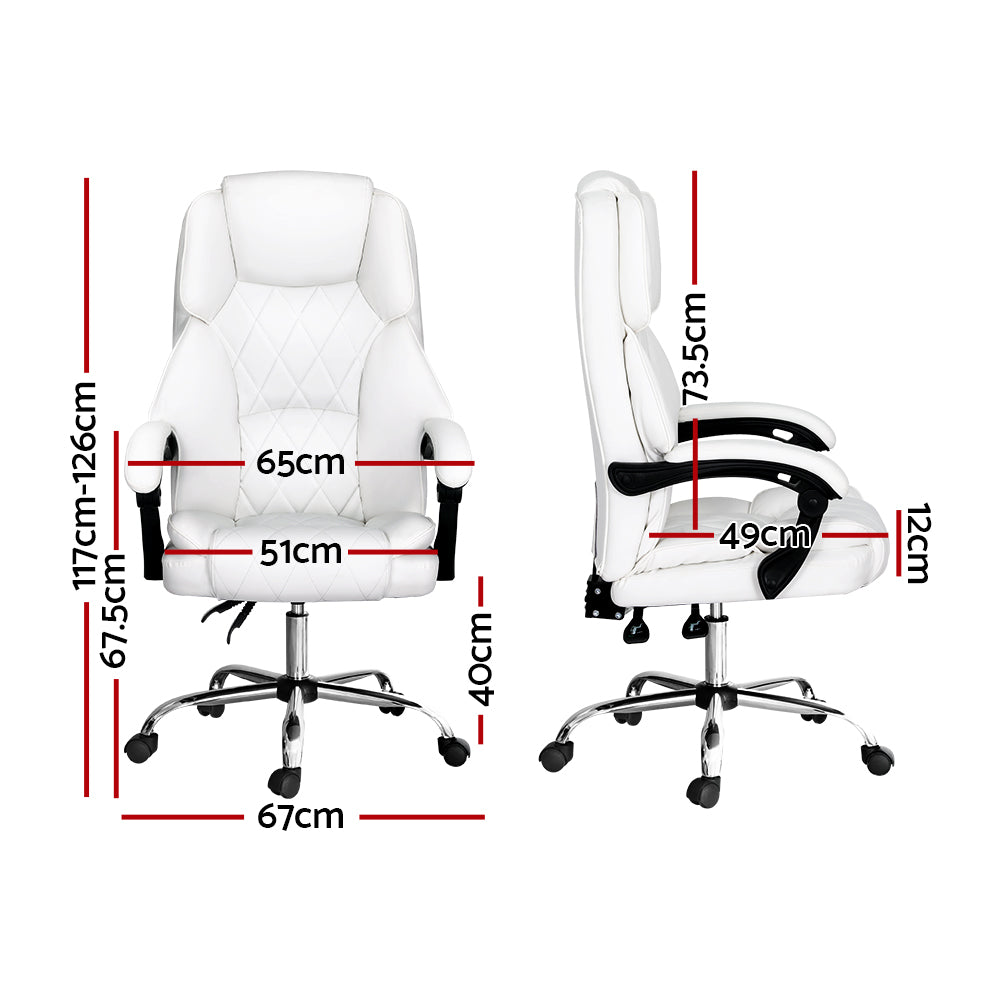 Artiss Executive Office Chair Leather Recliner White OCHAIR-G-1051-WH