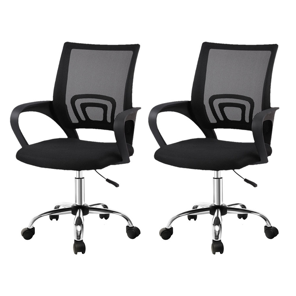Artiss 2x Mesh Office Chair Mid Back Black OCHAIR-G-2004-BKX2